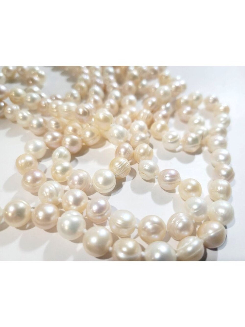 Freshwater Pearl Necklace Hand Knotted Natural White Color 30 Inches Long, 11 mm - Picture 7 of 10